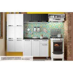 Imagem de Kit De Cozinha Modulada 4pçs Múltipla (2 Armários + 1 Balcão + 1 Paneleiro) C4P79 Branco/Preto -