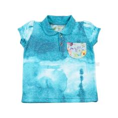 Imagem de Blusa Infantil em Malha Reciclato Manchada com gola e Bolso - Turquesa