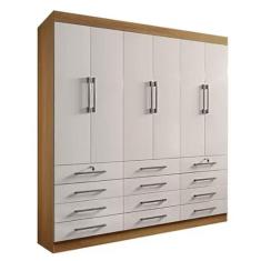Imagem de Guarda Roupa Mônaco Casal 6 Portas 12 Gavetas Cor Cinamomo Off White