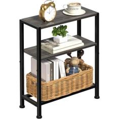 Imagem de Mesa lateral estreita para espaços pequenos, mesa de canto pequena de 2 camadas com suporte de prateleira, mesa de cabeceira fina, mesa de sofá de lanche skinny na sala de estar, quarto, escritório,