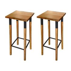 Imagem de Kit 2 Banquetas Bistro Industrial Colors Ferro E Madeira Maciça - Preta Preto