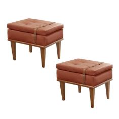 Imagem de Conjunto - 2 Puffs Banqueta Londres Luxo Castellar Móbile Linho Terracota