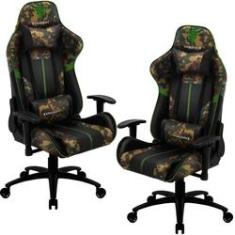 Imagem de Kit 02 Cadeiras Gamer Office Giratória com Elevação a Gás BC3 Camuflado Verde Military - ThunderX3
