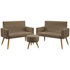 Imagem de Kit 2 Poltronas Namoradeiras Decorativas Vega e Puff Solar Sued Capuccino Aradecor