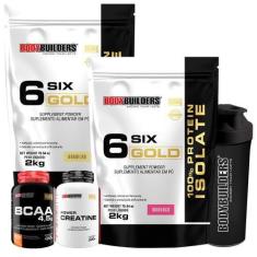 Imagem de Kit 2X Whey Isolado Six Gold 2Kg + Power Creatina 100G + Bcaa 100G + C