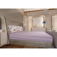 Imagem de Jogo de Lençol Zono Enxovais Cama Queen 3 Peças Malha 100% Algodão Folhas Lilás