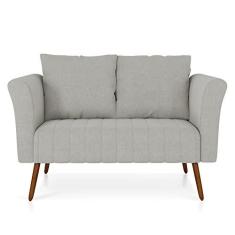 Imagem de Namoradeira 02 Lugares Marilia Linho Cinza Claro A05 Pés Palito Castanho - D'Rossi