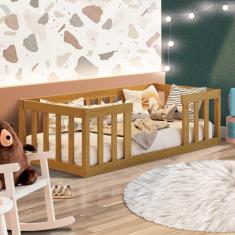 Imagem de Cama Infantil Montessoriana Com Grade De Proteção Nogueira Com Colchão Eler Shop Jm