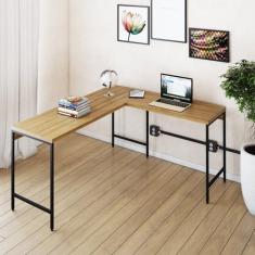 Imagem de Mesa de Escritório em L Estilo Industrial 150x140cm Active Lamina Mel/Preto