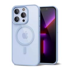Imagem de oakxco Capa magnética transparente para iPhone 13 Pro, compatível com Magsafe, fina, fina, transparente, não amarela, amortecedor de silicone macio híbrido e capa protetora de plástico rígido para