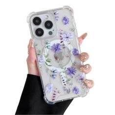 Imagem de DEFBSC Capa magnética para iPhone 14 Pro Max funciona com Magsafe, design de estampa floral transparente com estampa de flores flexíveis à prova de choque para mulheres e meninas, capa protetora de