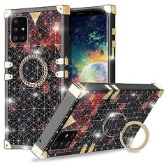 Imagem de shengyue Capa para Samsung Galaxy A71 5G com suporte de anel, proteção de rebite de diamante quadrado planeta cósmico retrô elegante ultrafina à prova de choque capa de TPU para Samsung A71 5G
