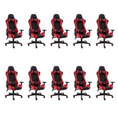Imagem de Kit 10 Cadeiras Gamer Giratória One Shot Preto/Vermelho