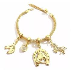 Imagem de Pulseira Berloque Country Cavalo Ferradura Folheado 18k