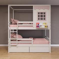 Imagem de Beliche Casinha Reta Com 02 Gavetas E Grade Removível Madeira Maciça B