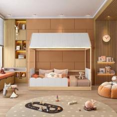 Imagem de Cama Montessoriana Reversível Casinha com Telhado, Led, Janela e Grade