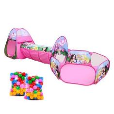 Imagem de Barraca 3 Em 1 Princesas Rosa Túnel Piscina De Bolinhas - Dm Toys