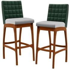 Imagem de Kit 02 Banquetas Altas Cozinha B04 Verde Musgo Cinza