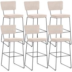 Imagem de Kit 06 Banquetas Alta Para Cozinha Sala De Jantar Base Em Aço Allana L02 Suede Bege