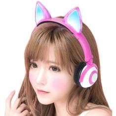 Imagem de Fone Rosa Orelhas Gatinho Dobrável Led P2 Exbom