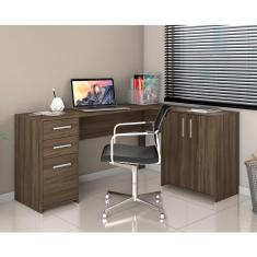 Imagem de Mesa de Escritório em L 2 Gavetas 3 Portas Havana Notável Nogal