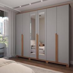 Imagem de Guarda-Roupa Casal Calábria 6 Portas 6 Gavetas Espelho Cinza/Nature - Panorama Móveis