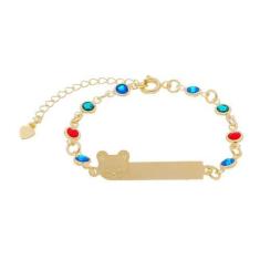 Imagem de Pulseira Chapinha Infantil Pedrinhas Coloridas Banhado - Jhulias Semi