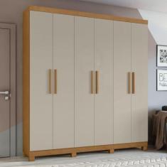 Imagem de Guarda-roupa Casal 6 Portas 3 Gavetas Jazz e Pés Amêndoa Clean/off White
