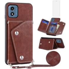 Imagem de Asuwish Capa de telefone para Motorola Moto G Play 2024 4G capa carteira com protetor de tela de vidro temperado suporte para cartão de crédito alça transversal acessórios de celular de couro 64 GB