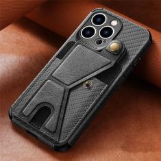 Imagem de Carteira de fibra de carbono com suporte para cartão capa de telefone para iPhone 13 12 Mini 14 11 Pro XS Max XR X 7 8 6 6s Plus SE 2 3 Capa de couro, preta, para iPhone 13 Mini