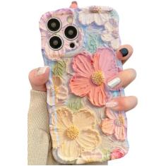 Imagem de Amytor Capa para iPhone 11 Pro Max, pintura a óleo retrô colorida impressa a laser padrão brilhante bonito encaracolado borda ondulada requintada capa protetora de TPU durável elegante (laranja