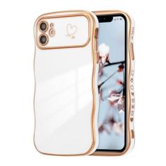 Imagem de ZTOFERA Capa para iPhone 11 de 6,1 polegadas, linda capa ondulada encaracolada com estampa de coração de amor, borda banhada de luxo, proteção total para câmera, à prova de choque, capa de telefone