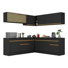 Imagem de Armário de Cozinha Completa de Canto com Rodapé Veneza Multimóveis V2096 Preto/dourado