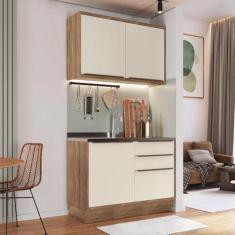 Imagem de Cozinha Compacta 2 Peças 3 Portas Viena Freijó/Cinza Argila