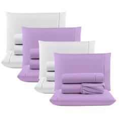 Imagem de Kit c/ 4 Jogos Cama Lençol Unique Casal Padrão Micro Percal 400 Fios Ponto Palito 4 Peças - Lilás + Branco