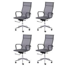Imagem de Kit 4 Cadeiras para Escritorio Presidente Esteirinha Tela Mesh 3303 Cinza