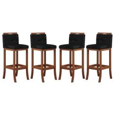 Imagem de Kit 4 Banquetas Média Encosto Estofado 38x92 Cm Turim Madeira Maciça Castanho Suede Preto CCS