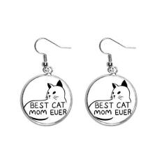 Imagem de Best Cat Mom Ever Citação DIY Design Orelha Pendente Prata Brinco Joia Feminina