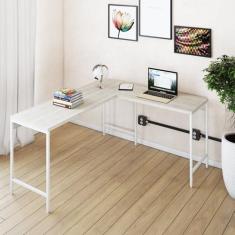 Imagem de Mesa de Escritório em L Estilo Industrial 150x140cm Active Snow/Est.Branca