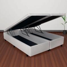 Imagem de Cama Box Baú Casal Bipartido 138x188x42cm Courino Linho Areia Com Pistão A Gás