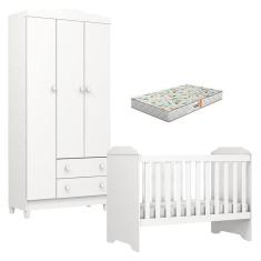 Imagem de Berço Americano Mini Cama E Guarda Roupa Mel Flat Branco Brilho Com Colchão Gazin - Carolina