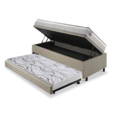 Imagem de Bicama Box Baú Solteiro Linho Bege 88X188 Com Colchão Hanover Molas En