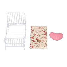 Imagem de Cama Dollhouse Em Miniatura, Cama Vitoriana de Metal para Quarto 1:12 Dollhouse, Com Lençóis Estampados e Colchão, Conjunto de Móveis para Decoração de Casa de Boneca, Ideal para