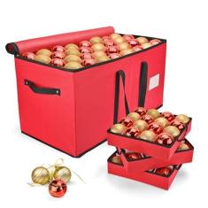 Imagem de Keten Caixas de armazenamento de enfeites de Natal com 8 bandejas individuais, serve para 128 enfeites de Natal de 7,5 cm, recipiente de acessórios de bola de Natal com 48 divisórias, fecho duplo com