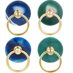 Imagem de mookaitedecor 4 maçanetas redondas para armário de fatia de ágata com anéis puxadores de gaveta para cômoda guarda-roupa armário decorativo