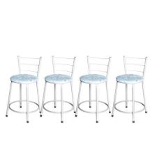 Imagem de Jogo 4 Banqueta Baixa Para Cozinha Epoxi Branca Estofado Floral - Lama