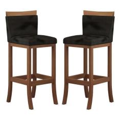 Imagem de Kit 2 Banquetas Média Encosto Estofado 38x92 Cm Ilha Paris Madeira Mac