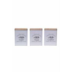 Imagem de Kit 3 Potes Lata Porta Mantimentos em Metal Quadrado Branco