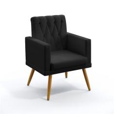 Imagem de Poltrona Estofada Vega Com Rodapé e Botões Em Capitonê Couro Artificial  Aradecor