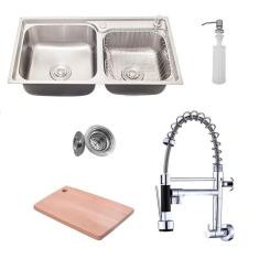 Imagem de Kit Cuba Pia Dupla Gourmet Luxo Prizi Aço Inox 304 43X78cm K